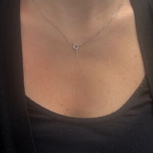 Suzy Levian Elegant Sterling Silver White Topaz Initial P Necklace